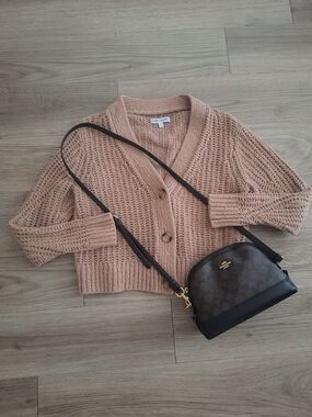 Chunky Knit V-Neck Cardigan Sweater in Blush